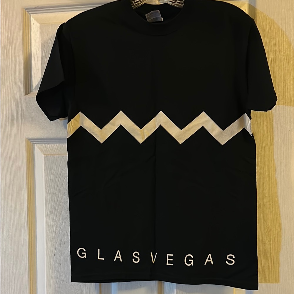 Black Glasvegas T-Shirt with White Zigzag Design